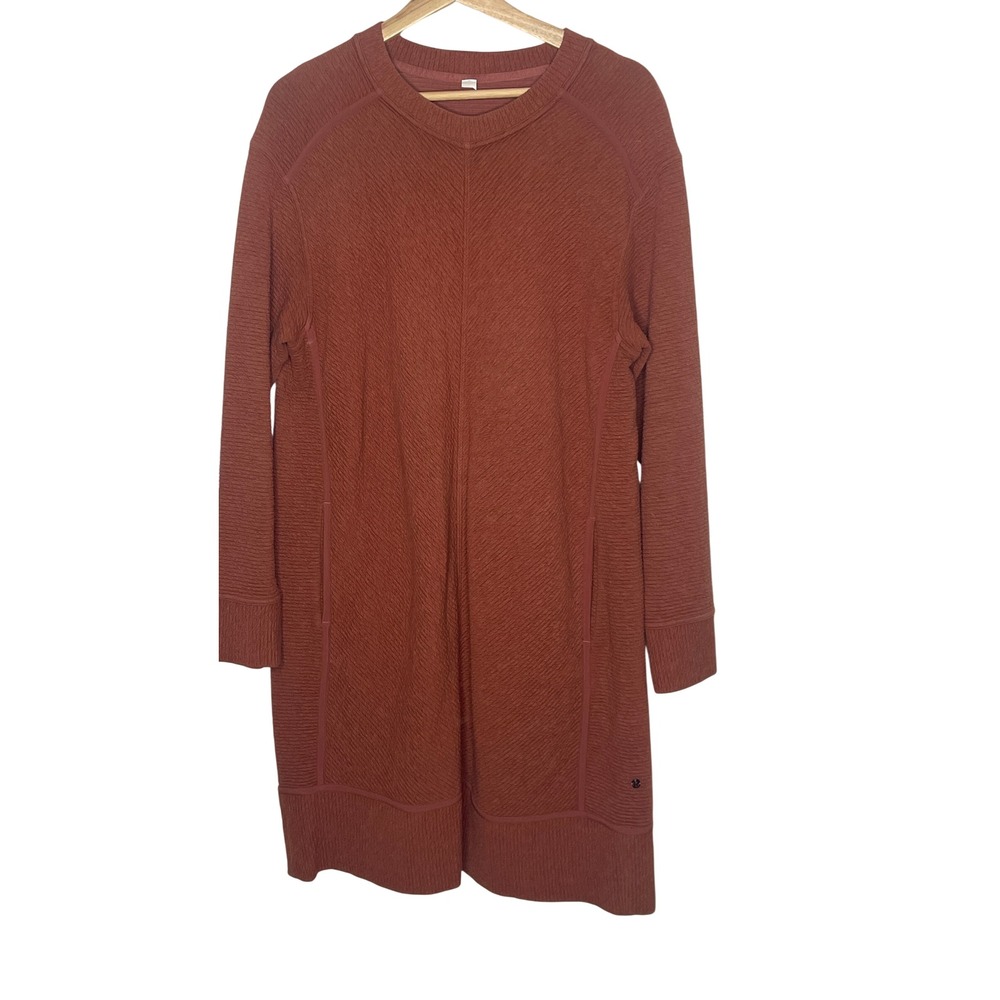 Lululemon Textured Ripple Knit Long Sleeve Dress Rust Terracotta Size 12